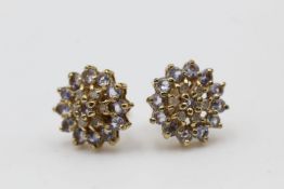 9ct gold diamond & lolite cluster earrings 2.3 grams gross