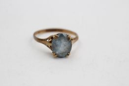 vintage 9ct gold blue gemstone solitaire ring 2 grams gross