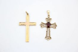 2 x 9ct gold garnet cross pendants 2.1 grams gross