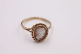 vintage 9ct gold carved shell cameo ring 1.8 grams gross