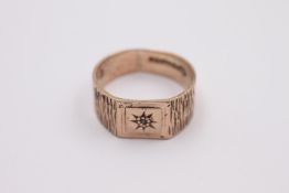 antique 1818 hallmarked 9ct rose gold diamond set signet ring 3.9 grams gross