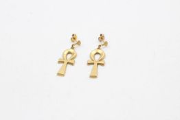 18ct gold egyptian ankh drop earrings 5.3 grams gross