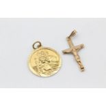 2 x 9ct gold crucifix and St Christopher pendants 2.5 grams gross