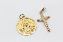 2 x 9ct gold crucifix and St Christopher pendants 2.5 grams gross