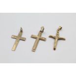 3 x 9ct gold crucifix and cross pendants 2.8 grams gross