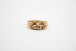 15ct Gold true vintage ruby & seed pearl ring (as seen) 4.2 grams gross