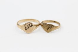 2 x 9ct Gold signet rings inc. heart, engraved 2.2 grams gross