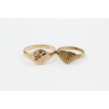 2 x 9ct Gold signet rings inc. heart, engraved 2.2 grams gross