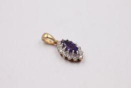 vintage 9ct gold amethyst & diamond pendant 1 grams gross