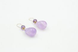 9ct gold amethyst bead drop earrings 15.3 grams gross