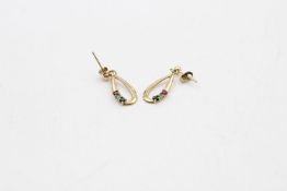 9ct gold gem set drop earrings 1.2 grams gross