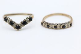 2 x 9ct Gold rings inc. diamond, sapphire, chevron 2.6 grams gross