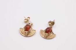 9ct gold vintage modernist design baltic amber drop earrings 4 grams gross