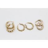 3 x 9ct gold hoop earrings 2.8 grams gross