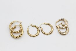 3 x 9ct gold hoop earrings 2.8 grams gross