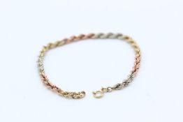 9ct Gold tri-coloured twisted rope bracelet 2.2 grams gross