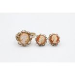 2 x 9ct gold cameo ring and stud earrings 4.2 grams gross