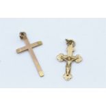 2 x 9ct gold crucifix and cross pendants 2.2 grams gross