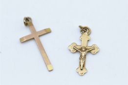 2 x 9ct gold crucifix and cross pendants 2.2 grams gross