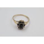 9ct Gold diamond & gemstone cluster ring *one diamond missing 2.1 grams gross