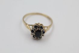 9ct Gold diamond & gemstone cluster ring *one diamond missing 2.1 grams gross
