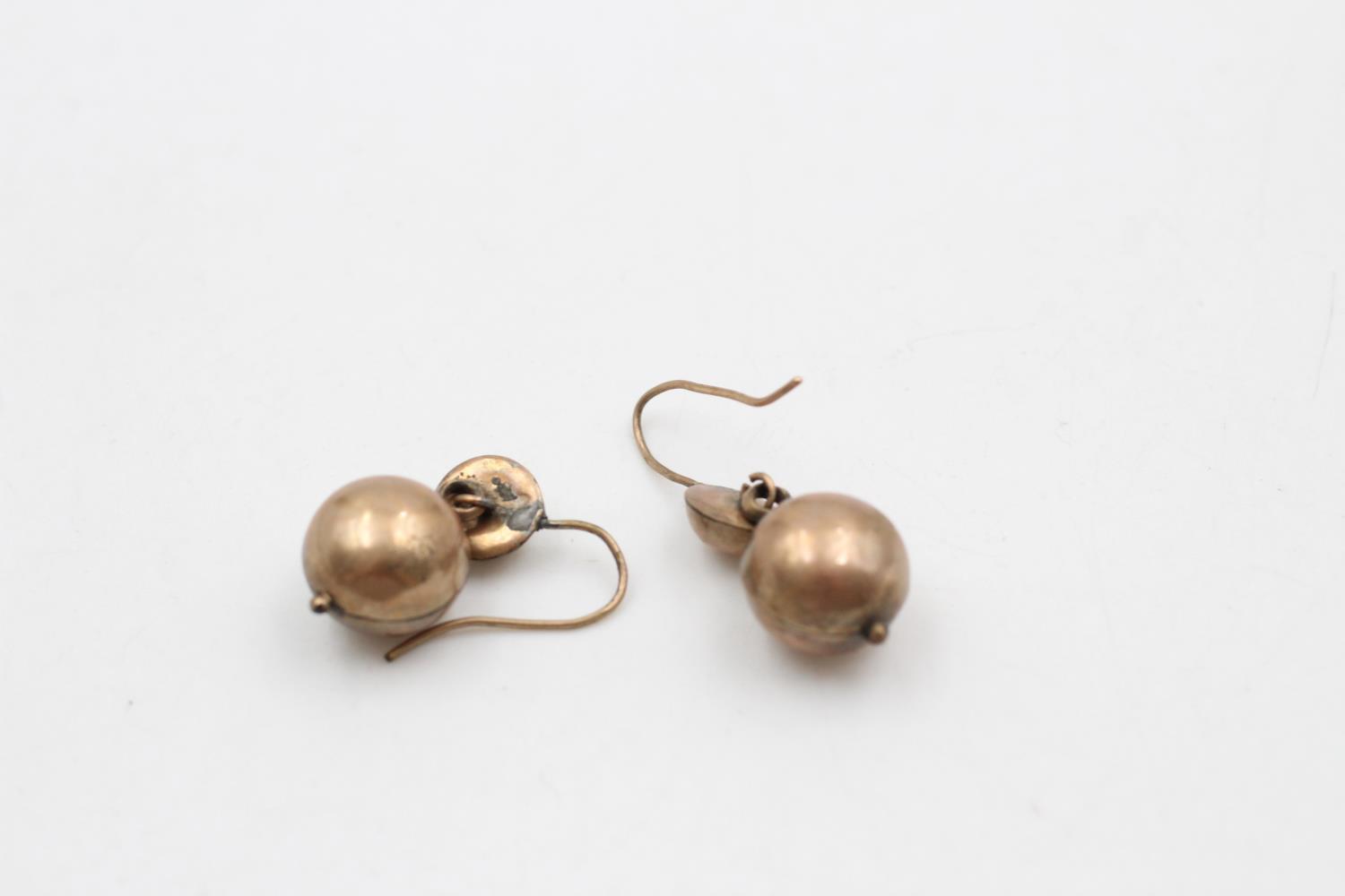 vintage 9ct gold ball design drop earrings 2 grams gross - Image 4 of 4