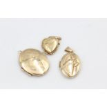 3 x 9ct gold locket pendants 3.3 grams gross