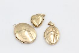 3 x 9ct gold locket pendants 3.3 grams gross