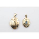 2 x 9ct Gold locket pendants inc. gemstone, mum 3.2 grams gross