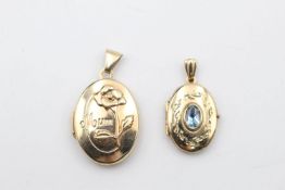 2 x 9ct Gold locket pendants inc. gemstone, mum 3.2 grams gross