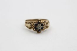 9ct Gold diamond & sapphire cluster ring 2.7 grams gross