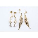 2 x 9ct Gold gemstone stylized drop earrings 4.6 grams gross