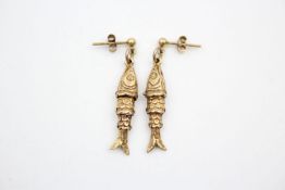 9ct gold articulated fish drop earrings 4.5 grams gross