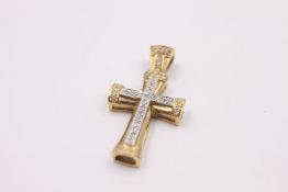 9ct Gold diamond detail cross pendant 4.2 grams gross