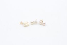 2 x 9ct gold pearl stud earrings and pendant 2 grams gross
