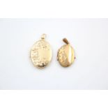 2 x 9ct gold patterned locket pendants 3 grams gross