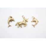 3 x 9ct gold dolphin and unicorn pendants 1.5 grams gross