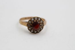 vintage 9ct gold garnet & gemstone halo ring 2.2 grams gross