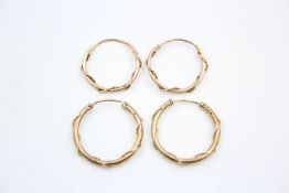 2 x 9ct gold rope wound hoop earrings 1.6 grams gross