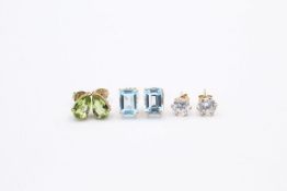 3 x 9ct gold gemstone stud earrings 3 grams gross