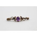 9ct gold amethyst and pearl antique bar brooch 2 grams gross