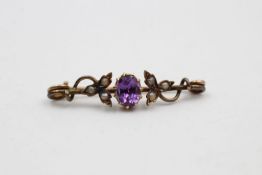 9ct gold amethyst and pearl antique bar brooch 2 grams gross