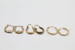 3 x 9ct gold hoop earrings 2.4 grams gross