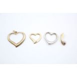 4 x 9ct gold heart pendants 2.4 grams gross