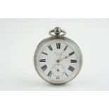 VINTAGE J W BENSON SILVER POCKET WATCH, circular white dial with roman numeral hour markers and