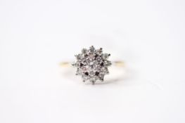 Diamond Cluster Ring, 18ct yellow gold, size O1/2, 3.2g.