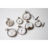 *TO BE SOLD WITHOUT RESERVE* BAG OF 7 SILVER CASE POCKET WATCHES, variety of open hunter pocket