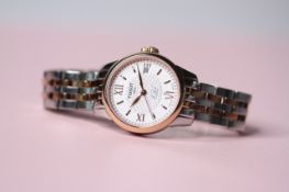 LADIES TISSOT DATE LE LOCLE AUTOMATIC WRISTWATCH, circular cream dial with rose gold plated roman