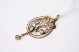 Aquamarine & Pearl Pendant, approximately 48 x 21mm, 9ct yellow gold, 3g.