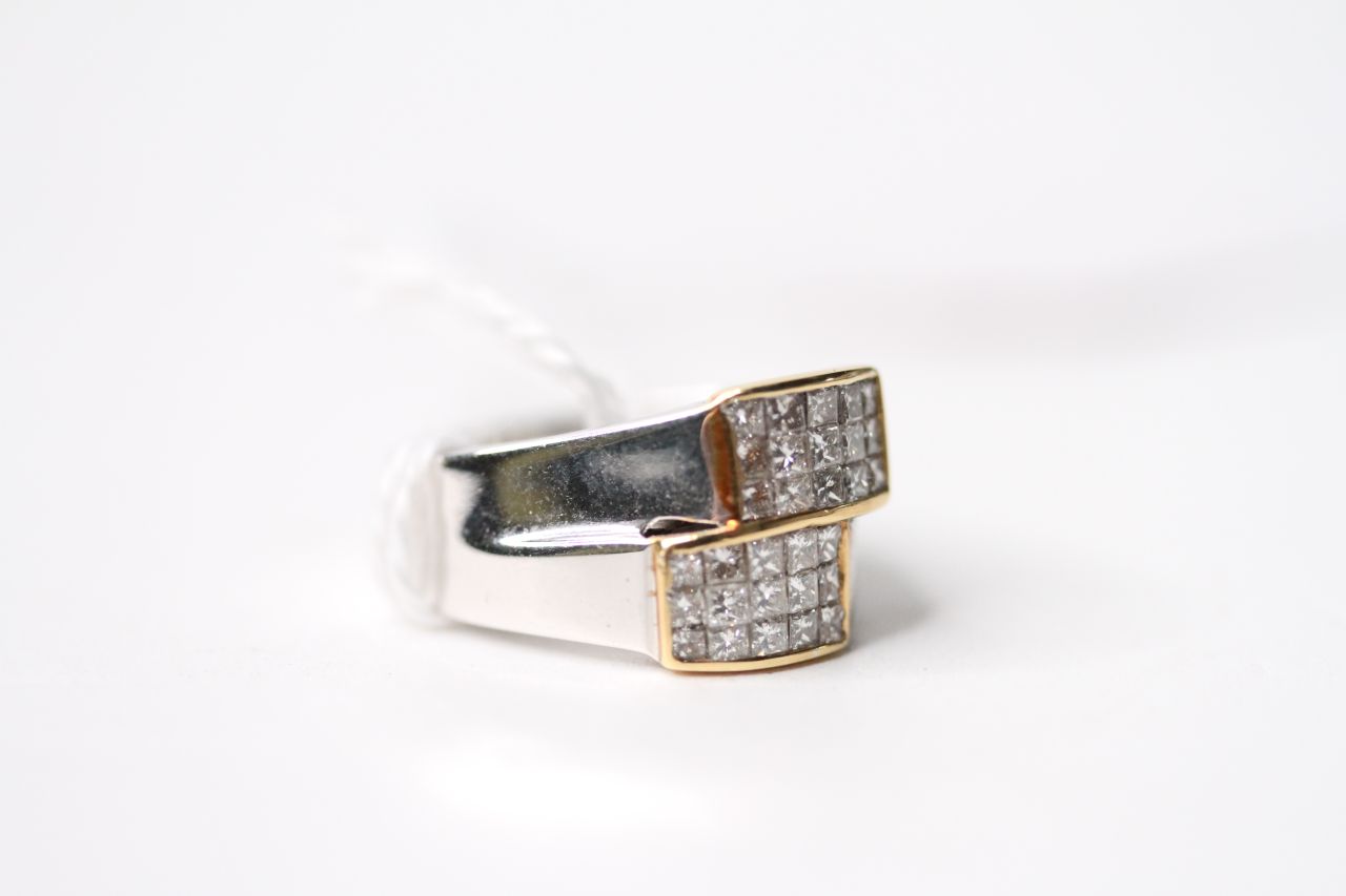 Princess Cut Diamond Ring, 18ct yellow & white gold, size M, diamond total 1.50ct, 11.2g. - Image 2 of 4